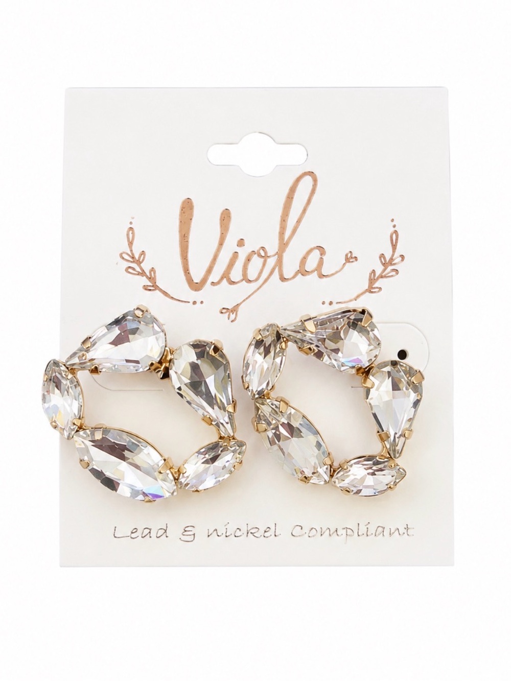 Viola Crystal Rhinestone Hoop Earrings Gold Tone Statement Glam Sparkle